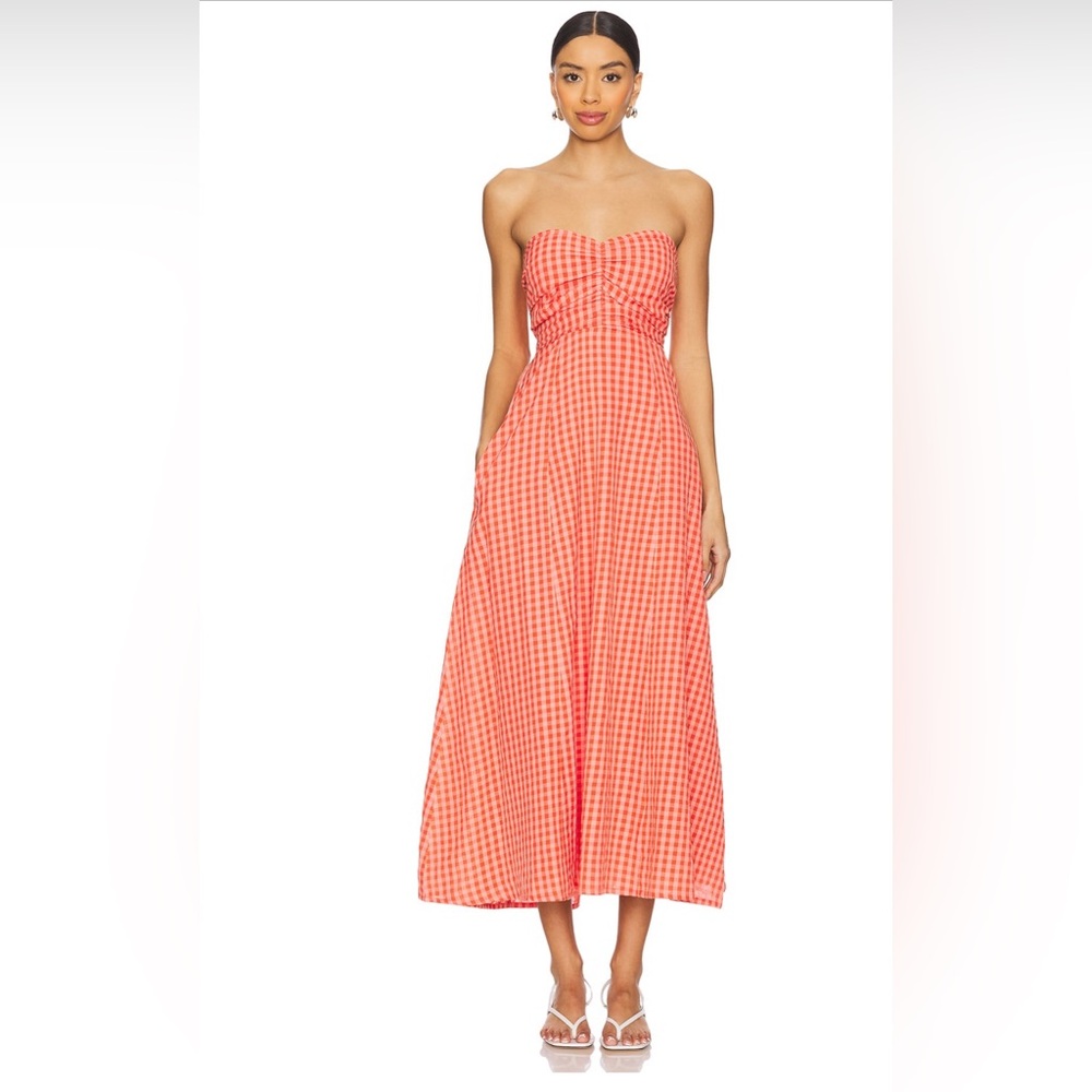 Pink and White Strapless Sundress Resort Wear